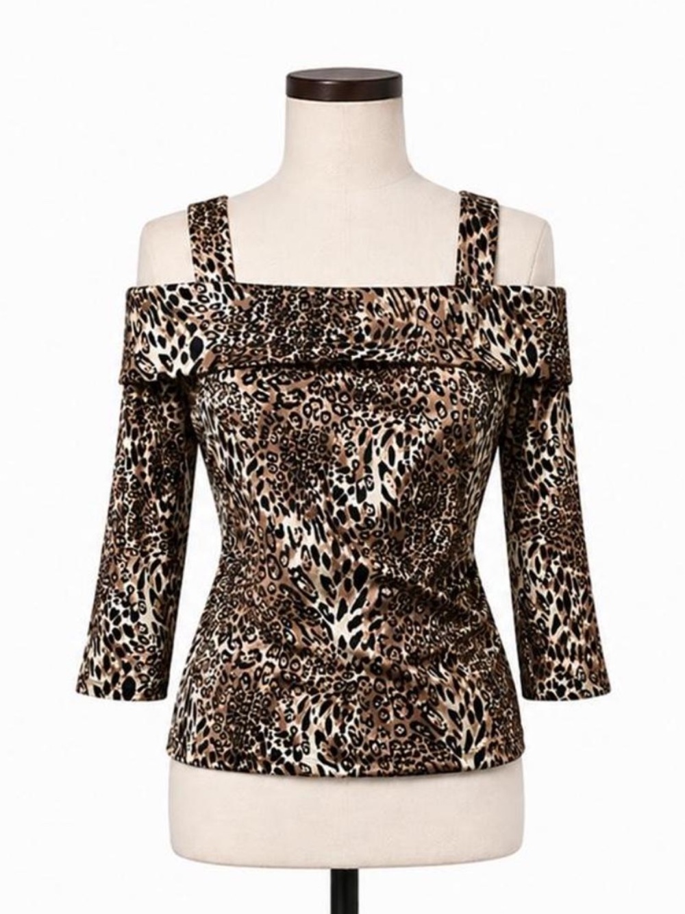 Off Shoulder Leopard Print Top Long Sleeve Stretch Blouse